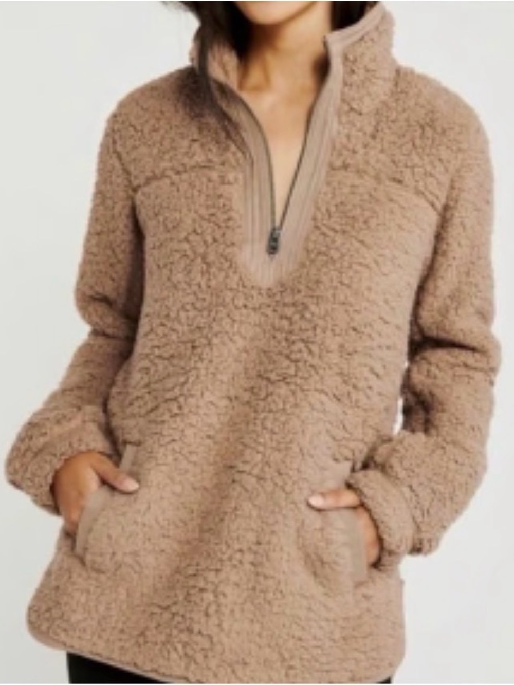 Abercrombie & Fitch Plush Teddy Quarter-Zip Jacket - Camel Brown
